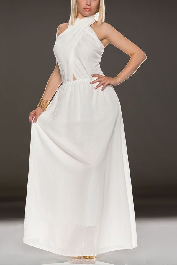 Φόρεμα Μακρύ Χιαστί Άσπρο Q2018704 