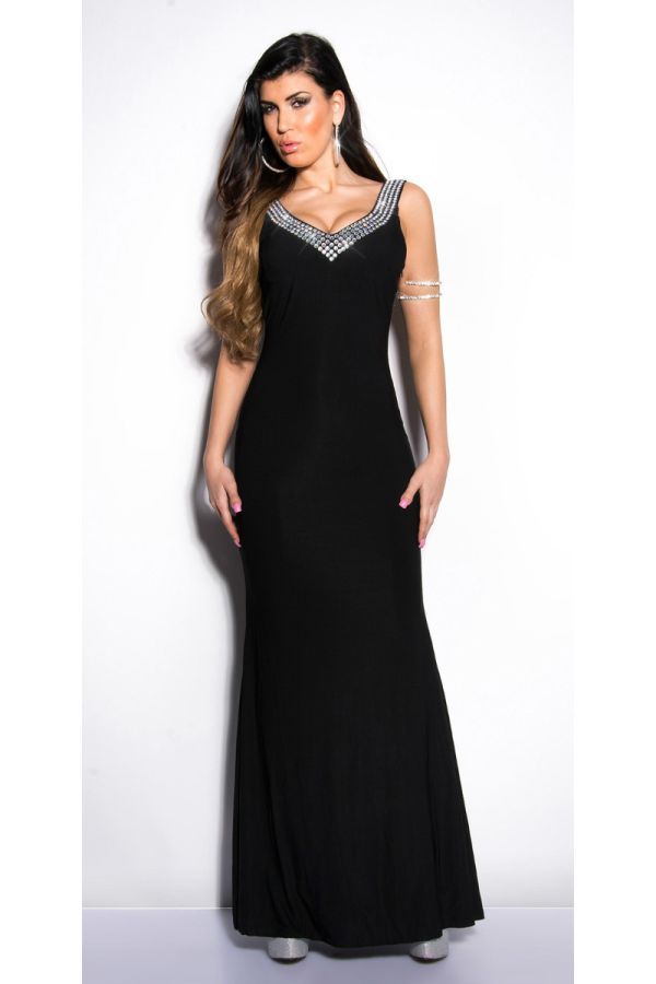 Φόρεμα Μακρύ Βραδινό Πέτρες Στρας Μαύρο ISDK192194