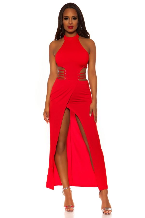 Φόρεμα Μακρύ Σέξι Σκίσιμο Εγκοπές Κόκκινο ISDK935951