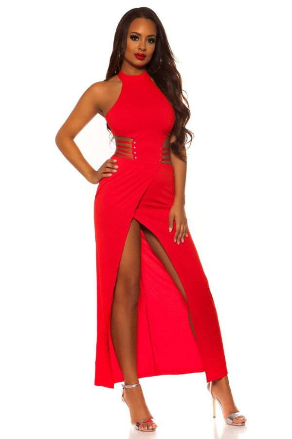 Φόρεμα Μακρύ Σέξι Σκίσιμο Εγκοπές Κόκκινο ISDK935951