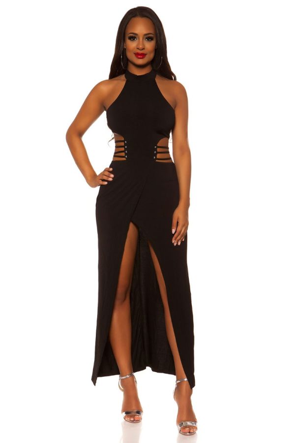 Φόρεμα Μακρύ Σέξι Σκίσιμο Εγκοπές Μαύρο ISDK935951