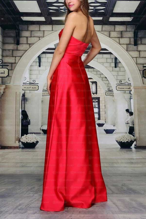 Φόρεμα Μακρύ Επίσημο Στράπλες Σατέν Κόκκινο