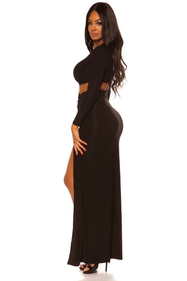 Φόρεμα Μακρύ Σέξι Σκίσιμο Εγκοπές Μαύρο ISDD20135