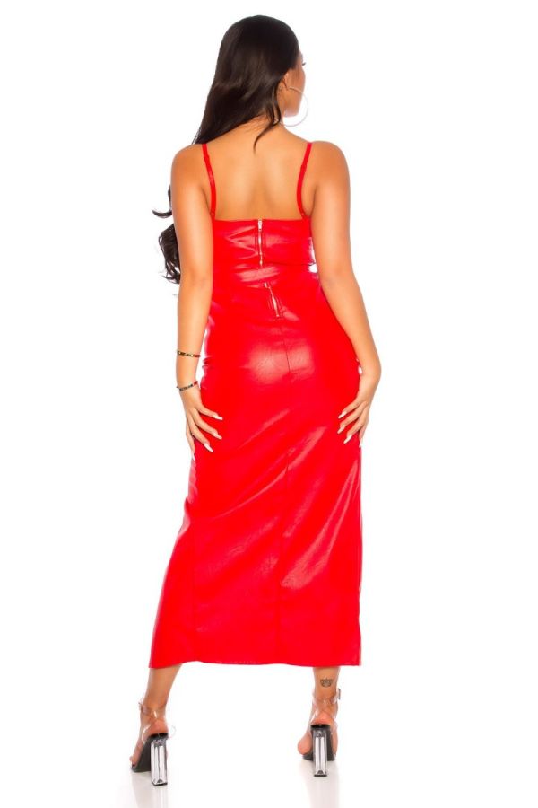 Dress Long Sexy Leatherette Red
