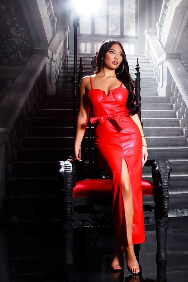 Dress Long Sexy Leatherette Red