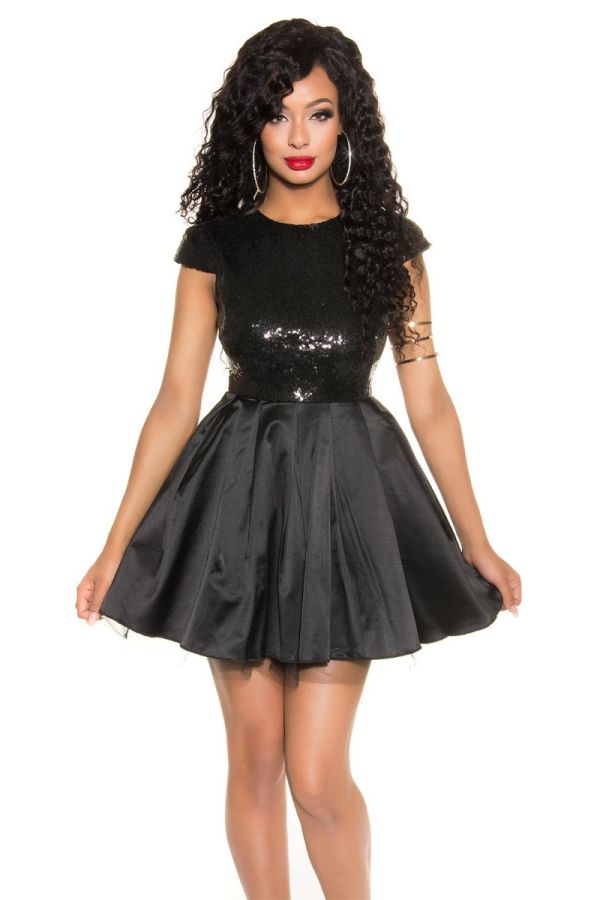 Φόρεμα Κοκτέιλ Παγιέτες Μαύρο ISDK190715