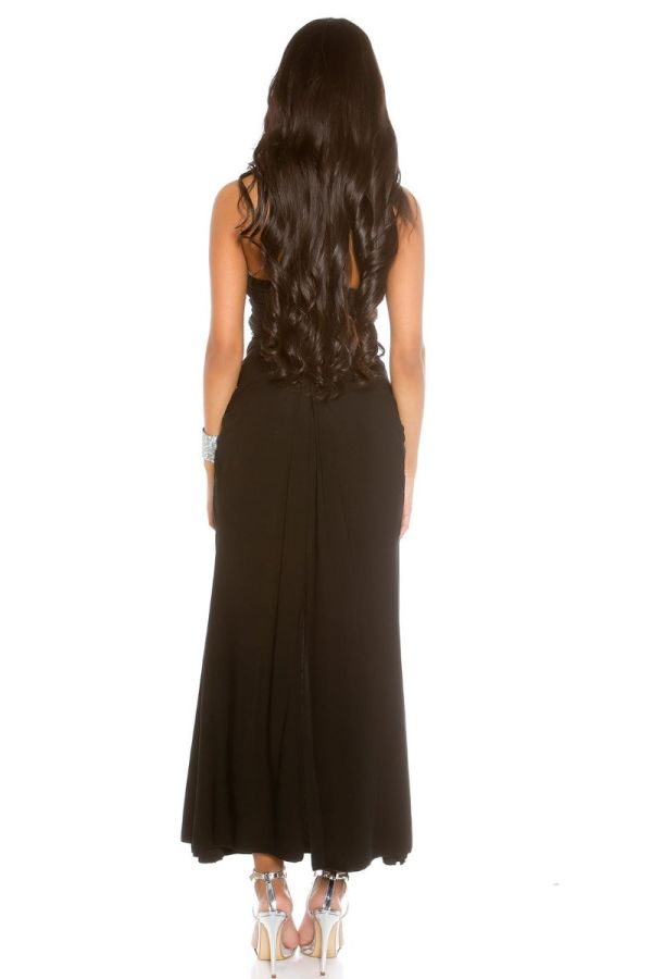 long formal maxi black bandeau dress decorated with rhinestones