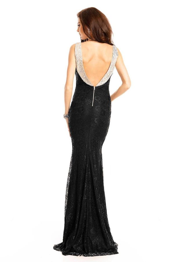 Φόρεμα Μάξι Βραδινό Πέτρες Δαντέλα Μαύρο UHS18150