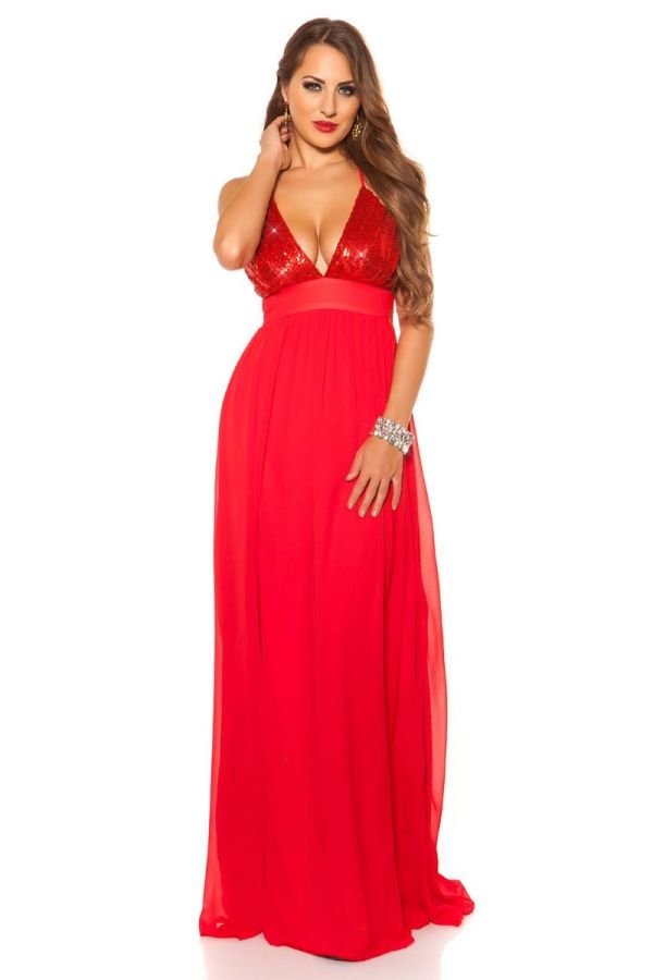dress maxi evening sleeveless sequins red.