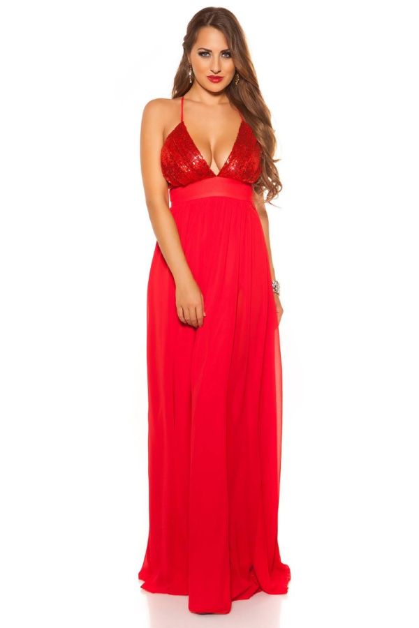 dress maxi evening sleeveless sequins red.