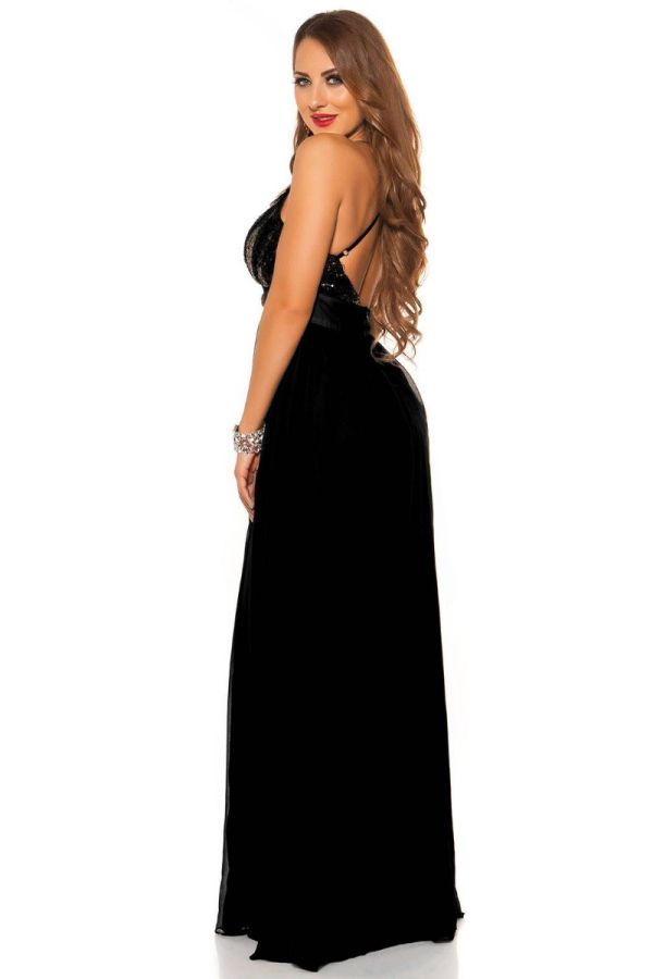φόρεμα μάξι βραδινό τιράντες παγιέτες μαύρο.