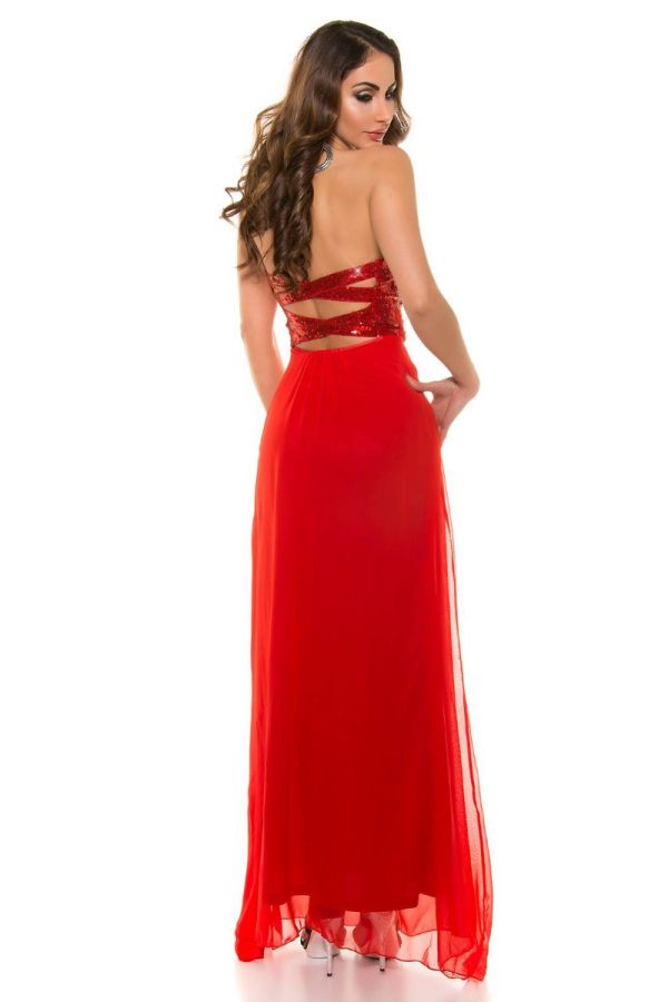dress maxi evening strapless sequins red.