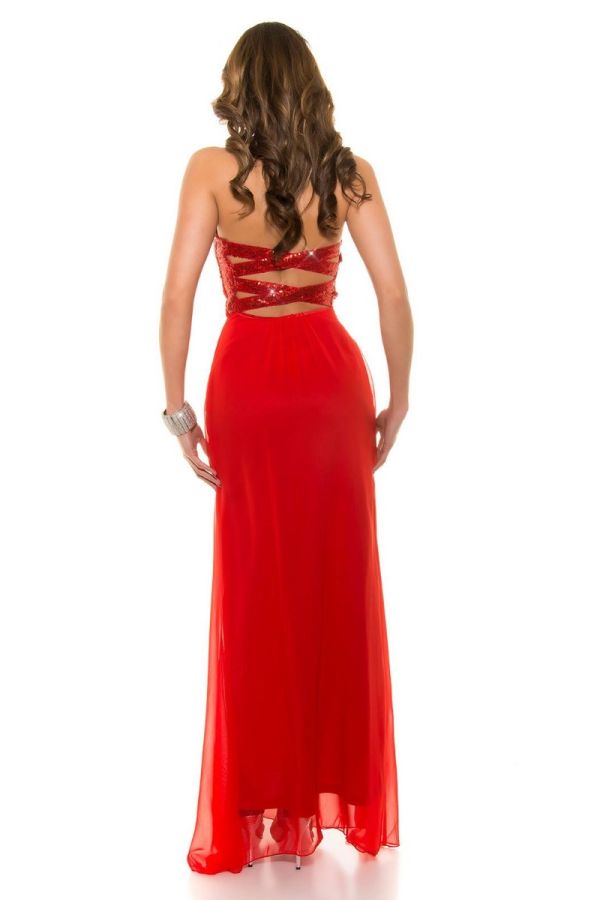 dress maxi evening strapless sequins red.