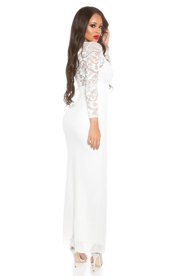 dress maxi formal long sleeves lace white.