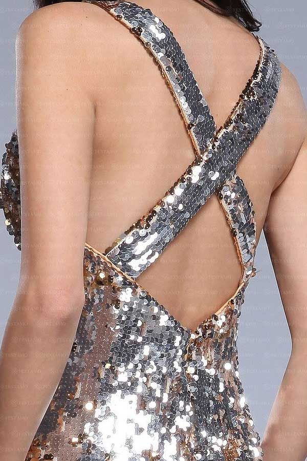 Dress Maxi Formal Red Carpet Sleeveless Sequins Silver