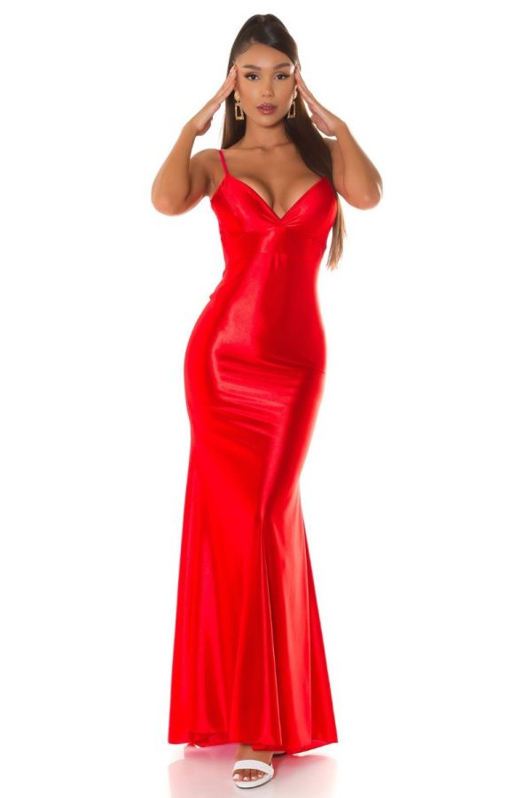 Dress Maxi Sexy Evening Satin Red