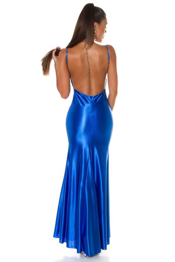 Dress Maxi Sexy Evening Satin Blue