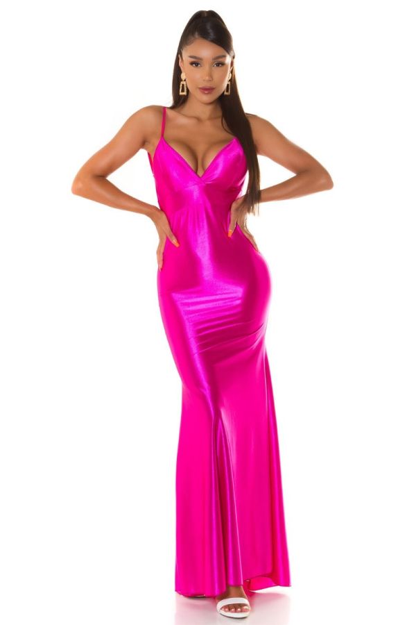 Dress Maxi Sexy Evening Satin Pink