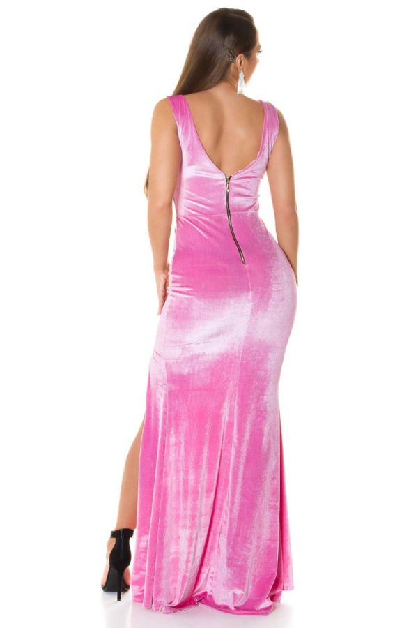 Φόρεμα Μακρύ Μάξι Βραδινό Suede Ροζ