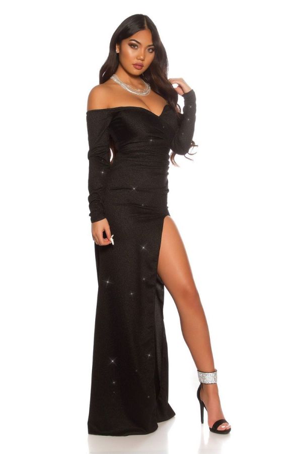Φόρεμα Μακρύ Επίσημο Σκίσιμο Glitter Μαύρο ISDK202551
