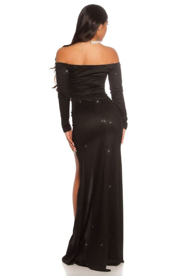Φόρεμα Μακρύ Επίσημο Σκίσιμο Glitter Μαύρο ISDK202551