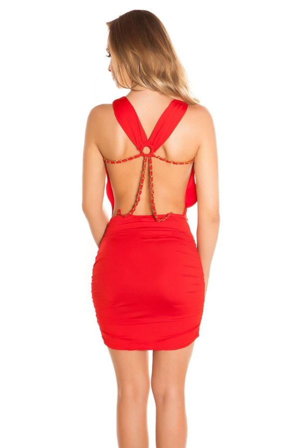 Φόρεμα Πέτρες Σέξι Πλάτη Φίδι Κόκκινο ISDF217131