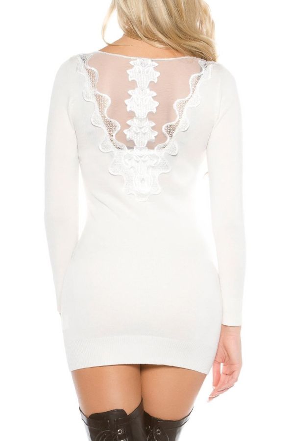 Φόρεμα Πλεκτό Δαντέλα Στρας Άσπρο ISDN2016445 