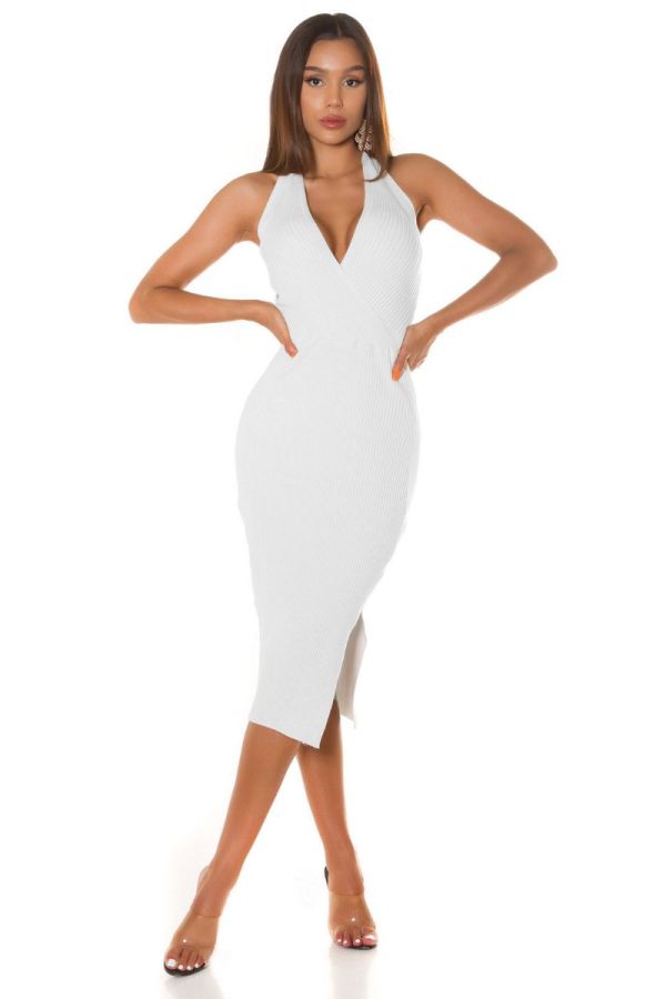 Dress Midi Knitted Sleeveless White ISDC331428