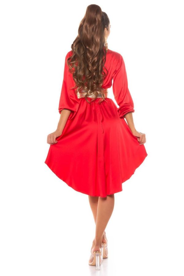 Φόρεμα Πουκαμίσα Κουμπιά Γιακάς Σατέν Κόκκινο ISDK96345