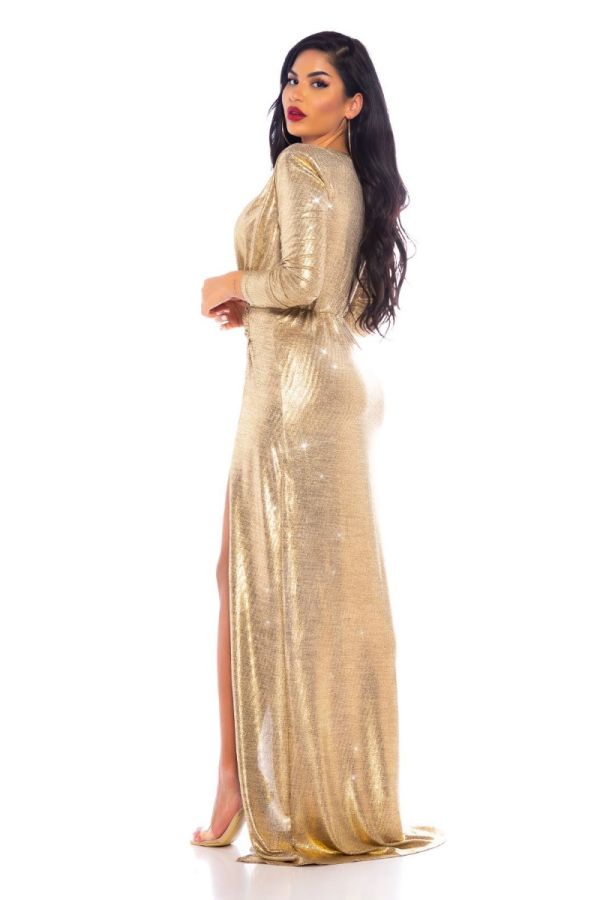 Φόρεμα Red Carpet Μακρύ Σκίσιμο Χρυσό ISDK203203