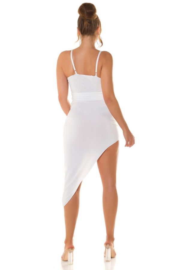 Φόρεμα Ασύμμετρο Σέξι Ντεκολτέ Άσπρο ISDK54576