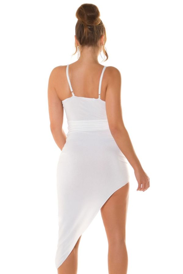 Φόρεμα Ασύμμετρο Σέξι Ντεκολτέ Άσπρο ISDK54576