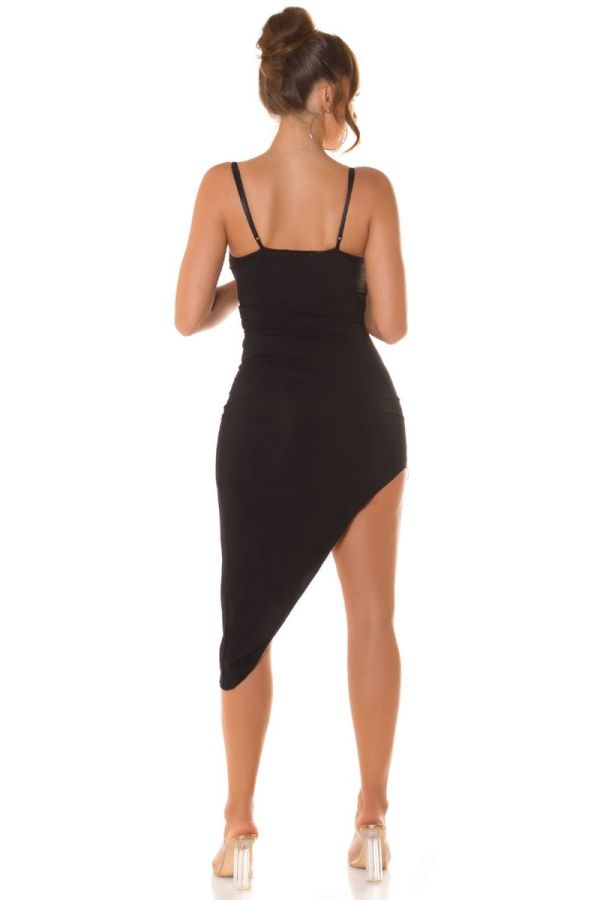 Dress Asymmetric Sexy Decollete Black ISDK54576