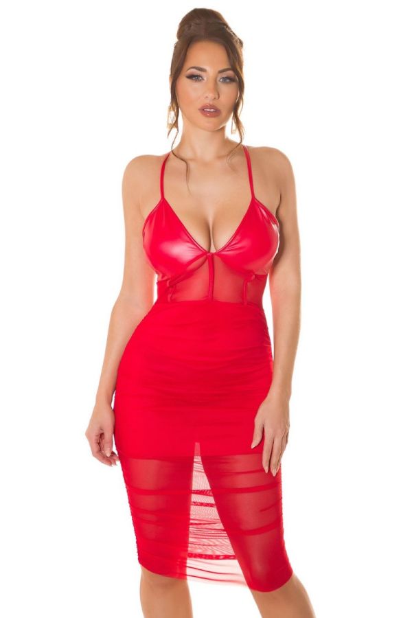 Φόρεμα Αμάνικο Club Διαφάνειες Κόκκινο ISDK06602