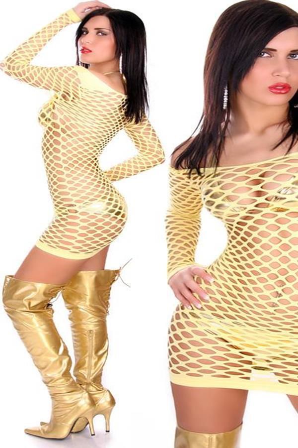 dress mini sexy net yellow.
