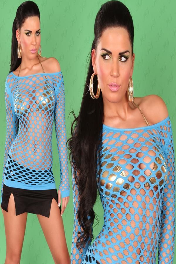 dress mini sexy net turquoise.