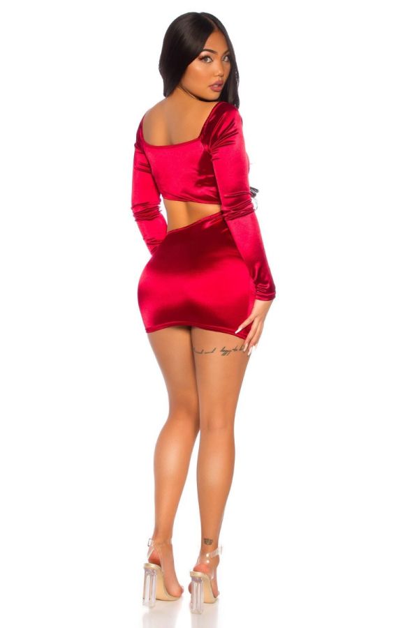 Φόρεμα Κοντό Σέξι Εγκοπές Μπορντό ISDK203347