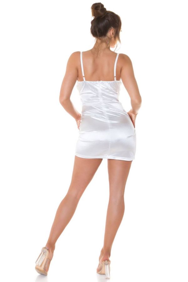 Φόρεμα Σέξι Κοντό Αμάνικο Σατέν Άσπρο ISDK242291