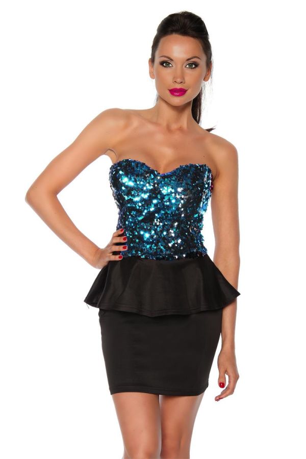 Φόρεμα Vintage Στράπλες Μπλε Παγιέτες Μαύρο DAT1712921