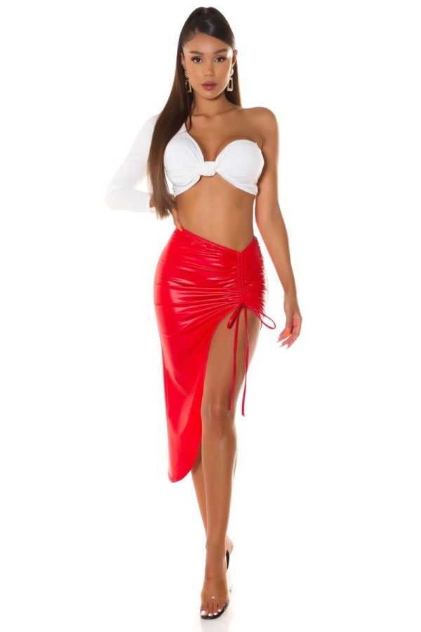 Skirt Leatherette Sexy Big Slit Red
