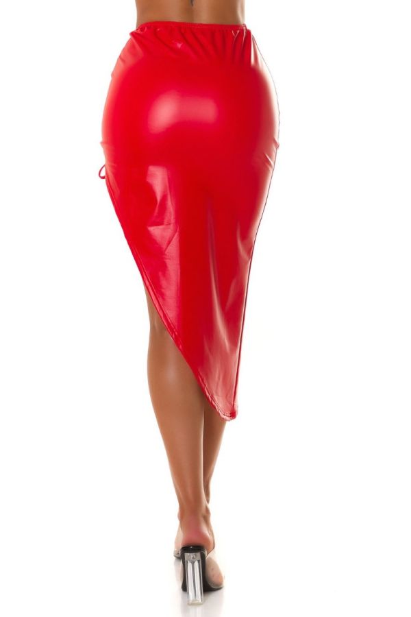 Skirt Leatherette Sexy Big Slit Red