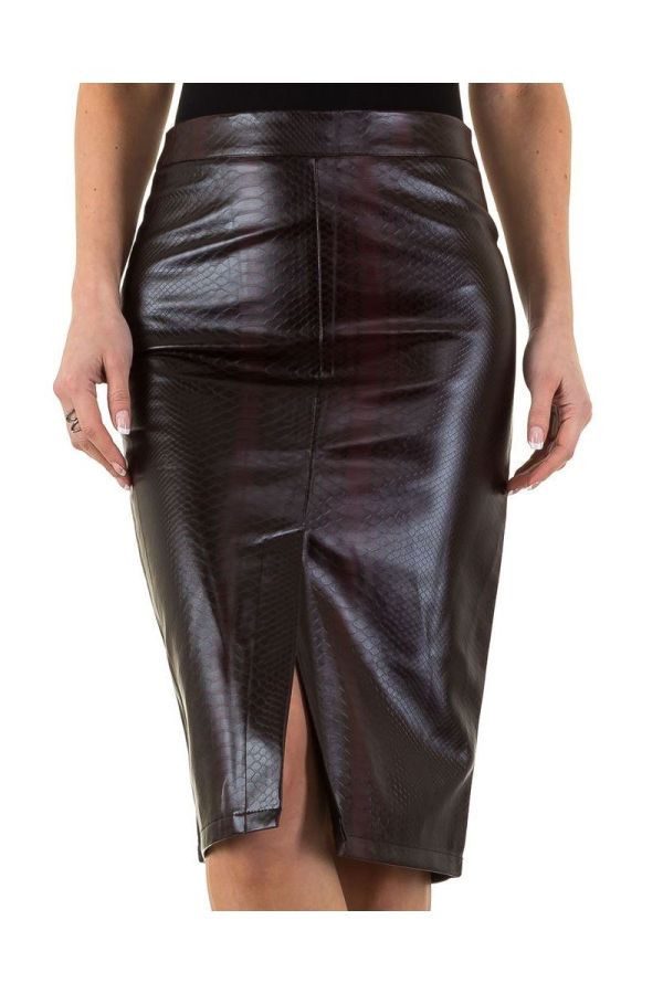 croco δερματίνη μπορντό-μαύρο φούστα κάτω από γόνατο με σκίσιμο μπροστά.