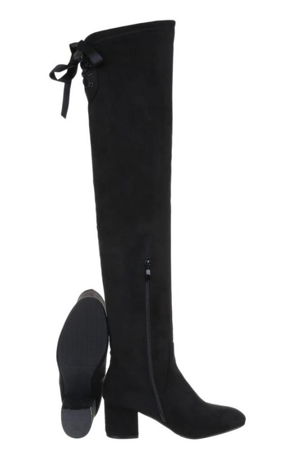 Μπότες Ψηλές Γόνατο Κορδόνια Suede Μαύρες FSW017011
