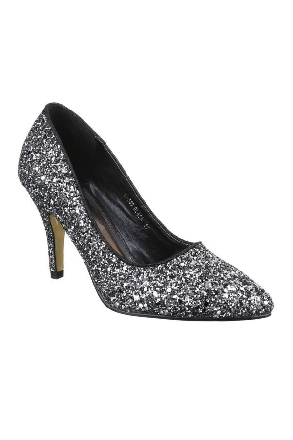 exclusice formal pointed pump with silver glitter black