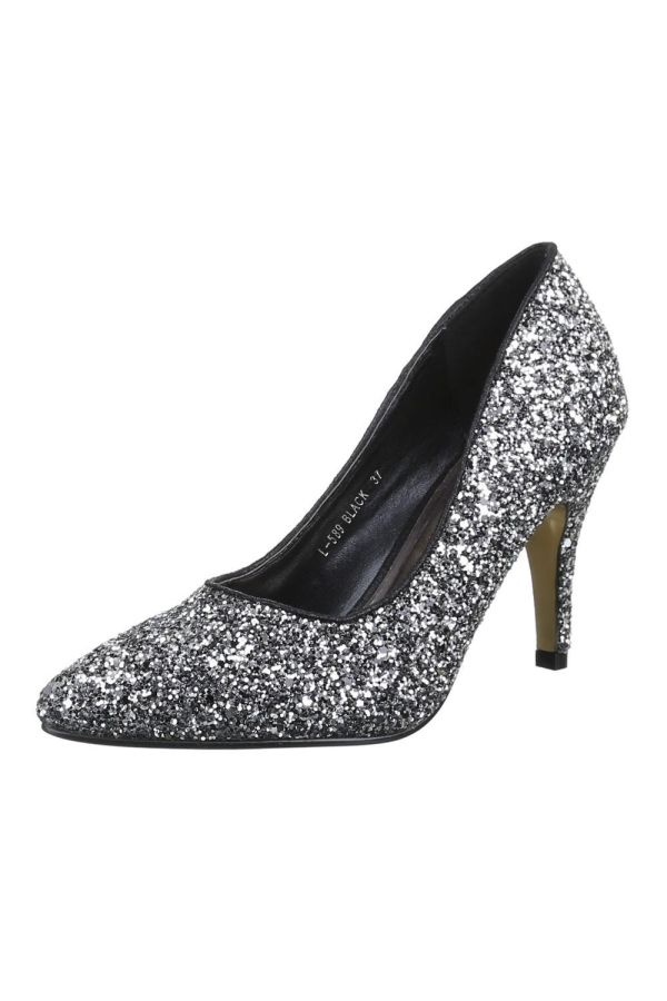exclusice formal pointed pump with silver glitter black