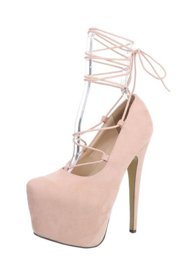 impressing high heel suede pumps with cords and internal platform pink