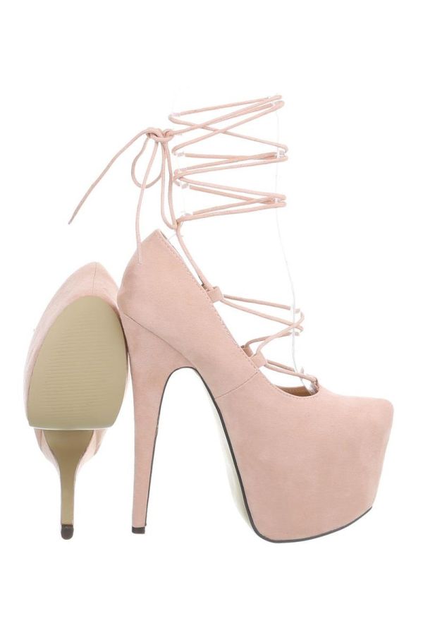 impressing high heel suede pumps with cords and internal platform pink