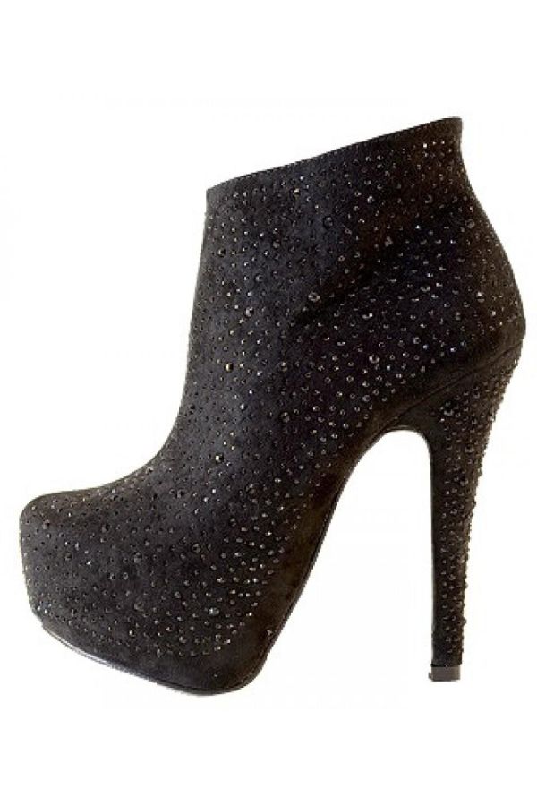 high heels satin ankle boot decorated with strass black