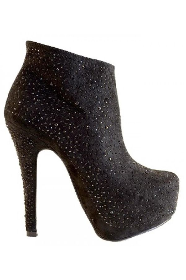 high heels σατέν μποτάκι διακοσμημένο με στράς μαύρο
