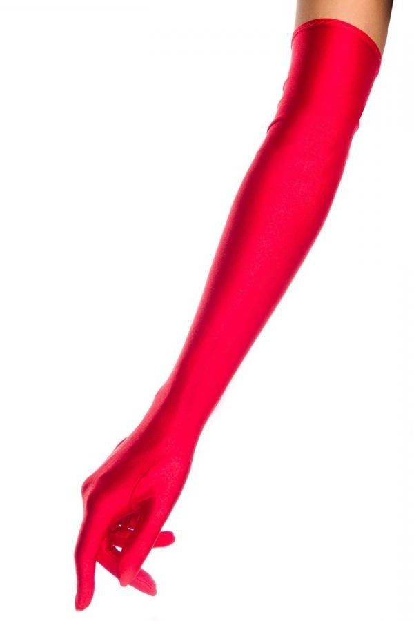 Gloves Long Elbow Satin Red